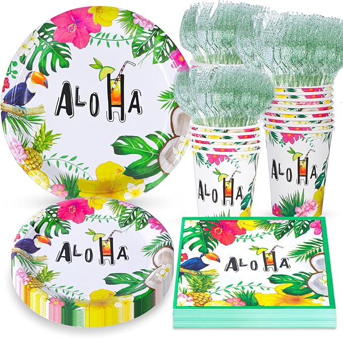Hawaiian Luau Party Supplies Disposable Hawaiian Plates and Napkins