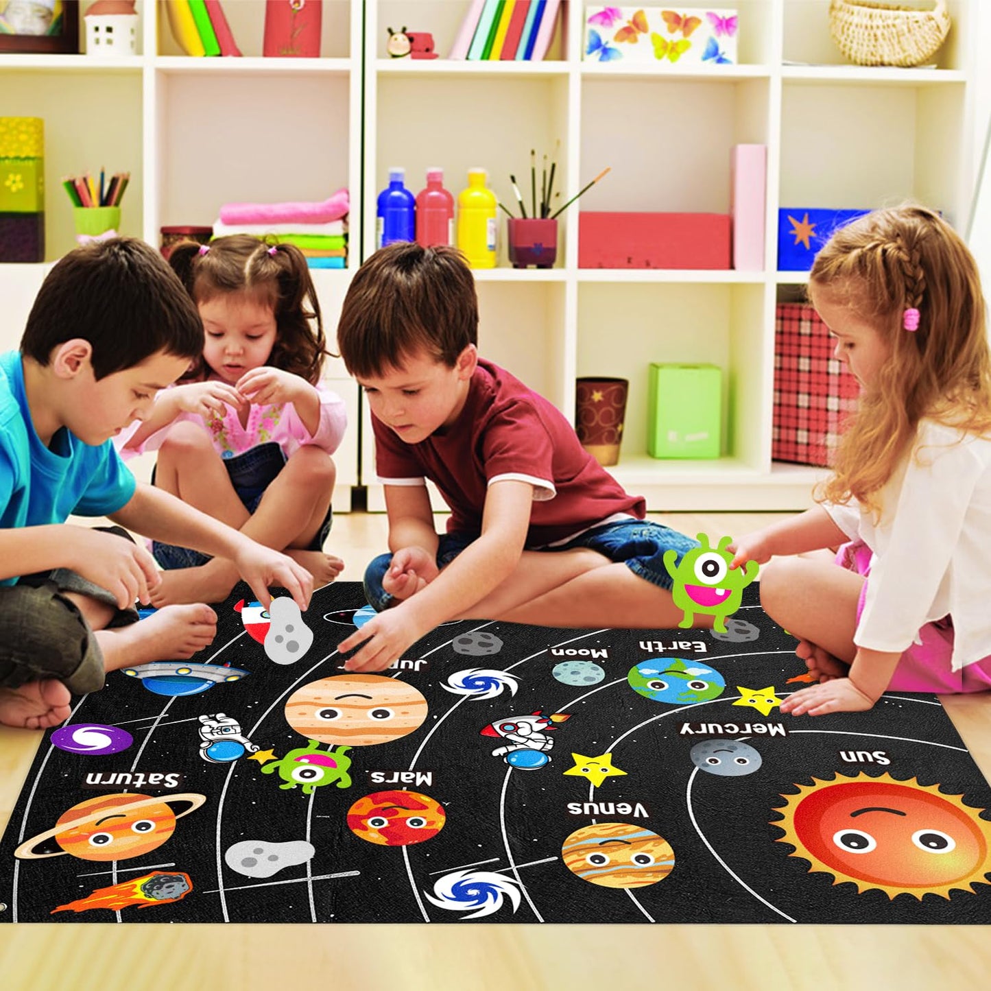 WATINC 44Pcs Outer Space Felt Story Board Set 3.5 Ft Solar System