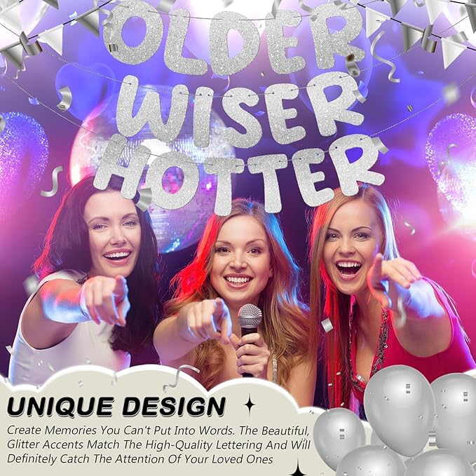 Fulmoon Set of 3 Pre Strung Older Wiser Hotter Glitter Banner Funny #2