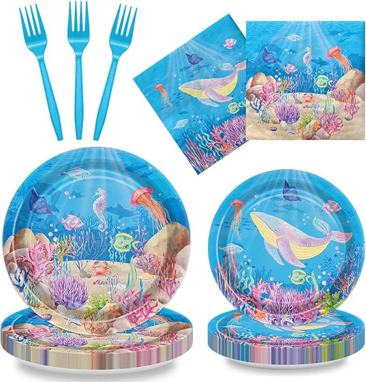 96PCS Under the Sea Party Decorations Ocean Sea Birthday Tableware
