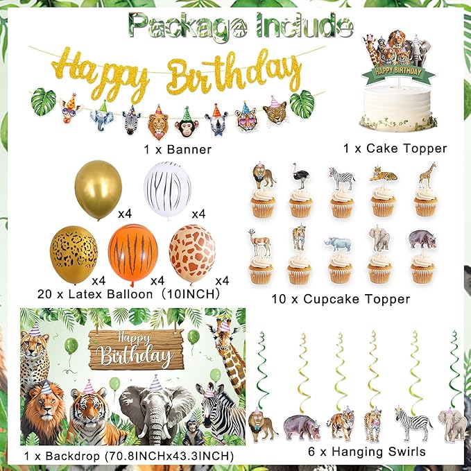 Safari Animals Birthday Party Decorations Jungle Wild Animals Happy
