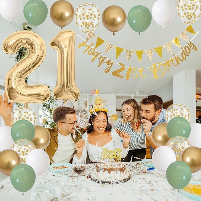 21st Birthday Decorations for Him Her Happy Banner With Cake Topper