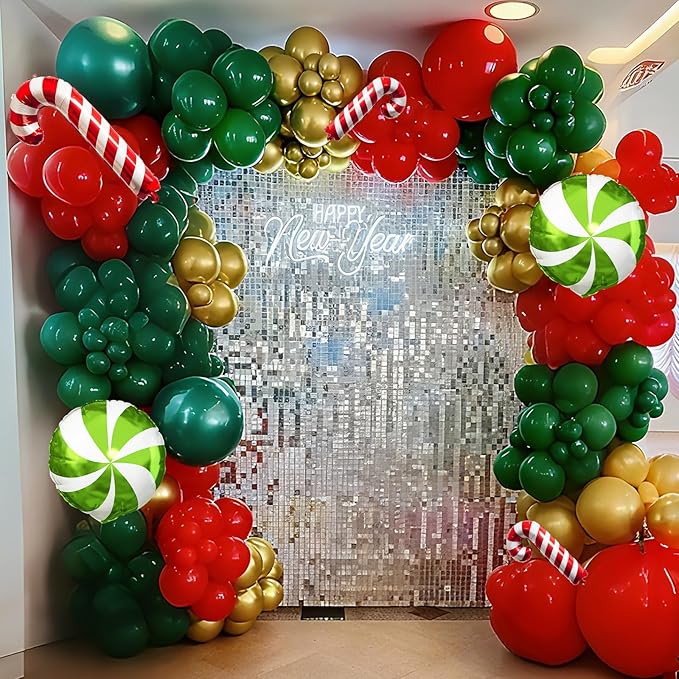 Christmas Balloons Garland Arch Kit Red Dark Green Gold Balloons