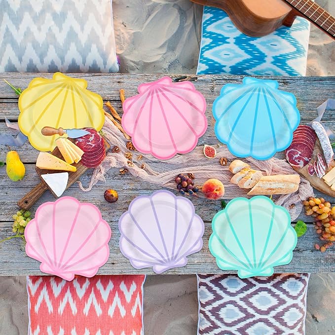60Pcs Pastel Seashell Paper Plates Mermaid Birthday Party Supplies