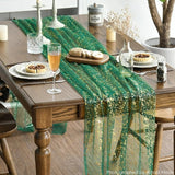 Artoid Mode Green Gold Gauze Table Runner 120 Inch 10Pcs, Glitter