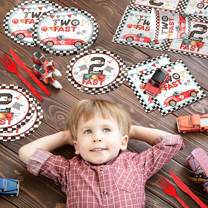 Two Fast Birthday Party Supplies 142pcs Race Car 2nd Birthday