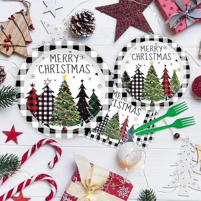 96 Pieces Christmas Tree Tableware Party Supplies Black and White