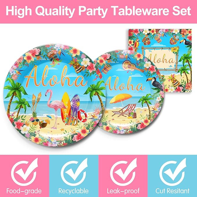 Hawaiian Luau Party Supplies Tableware Set Tropical Flamingo