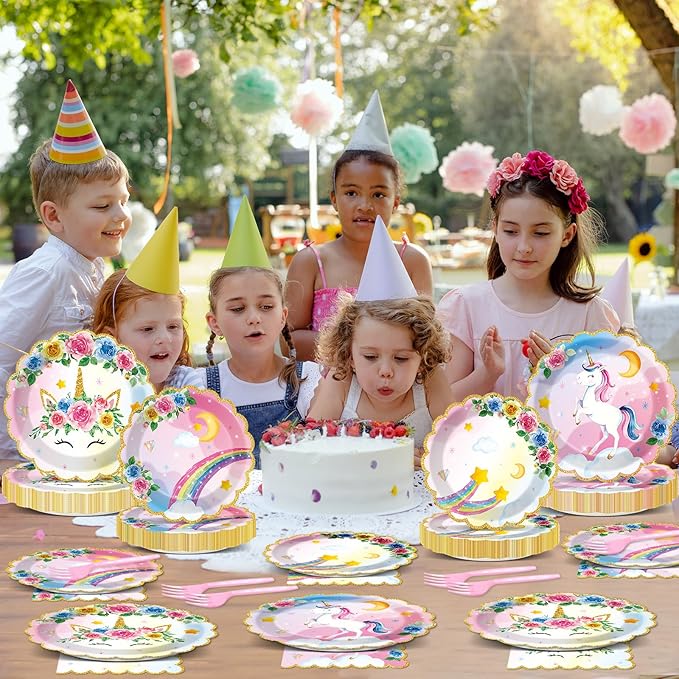 96Pcs Unicorn Party Plates and Napkins Rainbow Unicorn Birthday