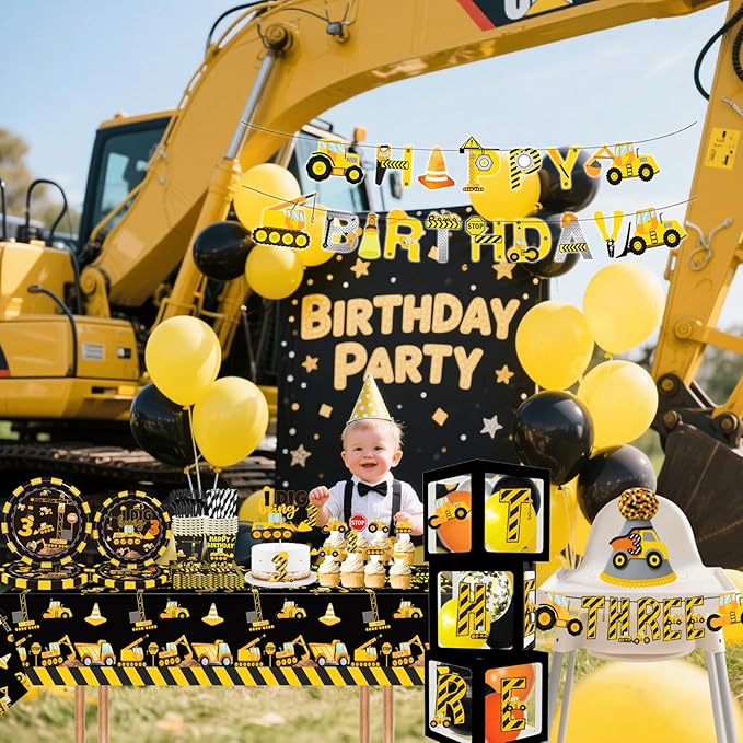348 Pcs Construction 3rd Birthday Decorations Dump Truck Three Years