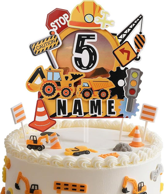 Construction Personalized Cake Topper 3D Dump Truck Crane Theme with
