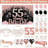 55th Birthday Decorations for Women 49pcs Black Rose Gold Black
