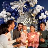130pcs Navy Blue and Silver Balloon Garland Arch Kit with 3pcs Silver
