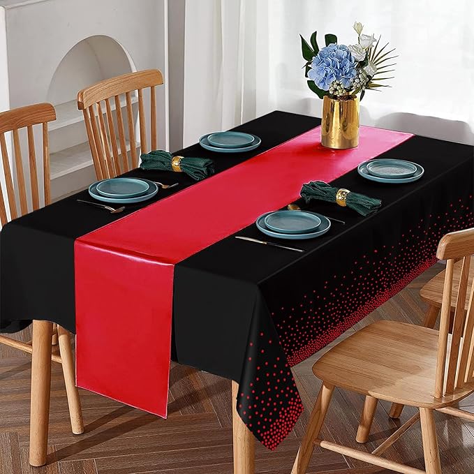 8Pack Disposable Plastic Party Tablecloths and Satin Table Runner Set