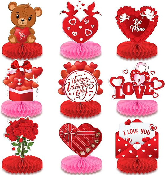 Valentines Day Centerpiece for Table Pack of 9 Red Pink Valentines