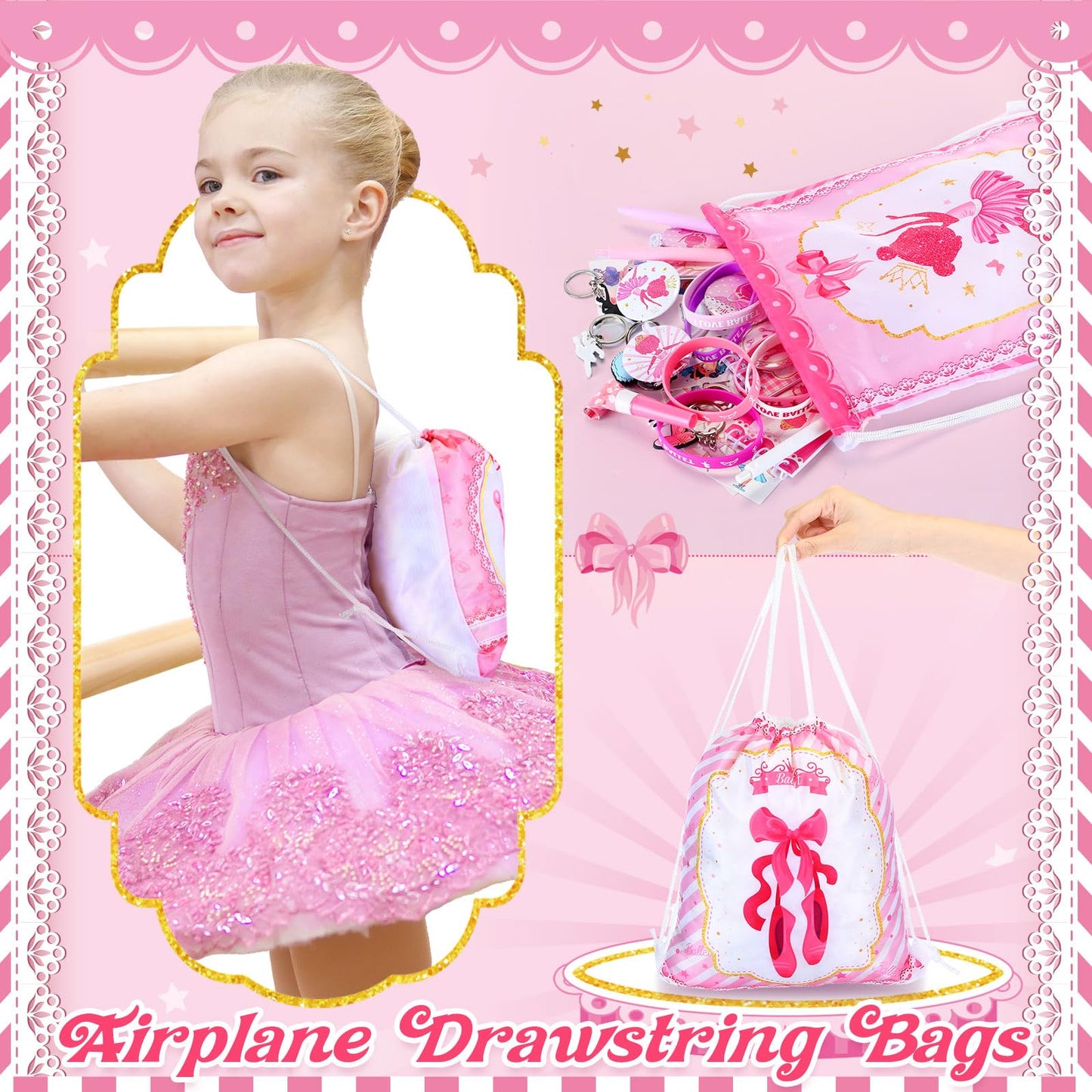 Yeaqee 100Pcs Ballerina Party Favors Include Ballet Drawstring