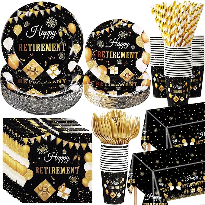452 Pcs Happy Retirement Party Decorations Men for 50 Guests Black