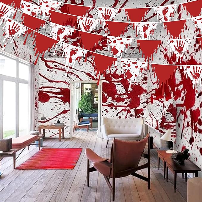 30Ft Halloween Party Decorations Red Bloody Handprint Footprint