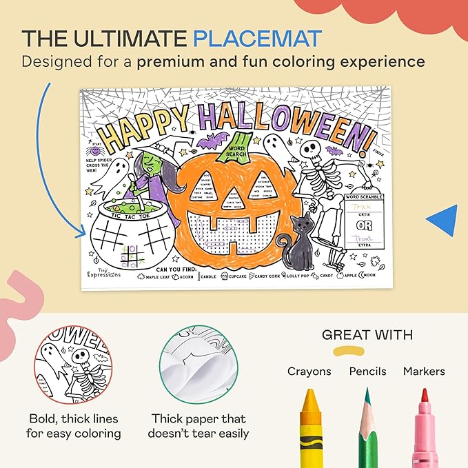 Tiny Expressions Halloween Placemats (Pack of 12 Pumpkin Placemats) |