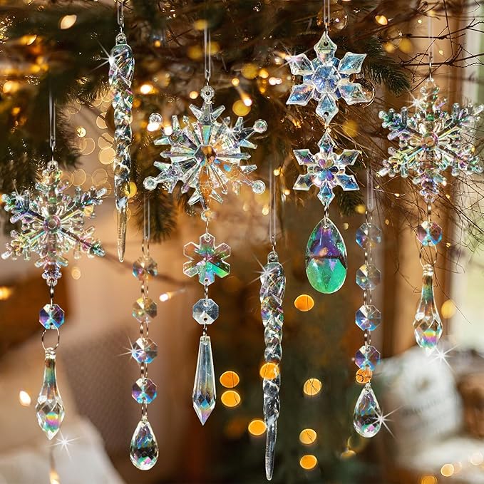 GuassLee 36pcs Crystal Christmas Tree Ornaments - Iridescent Acrylic