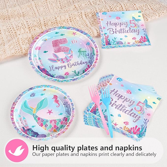 96Pcs Mermaid 5th Birthday Party Decorations Dive Into Five Party
