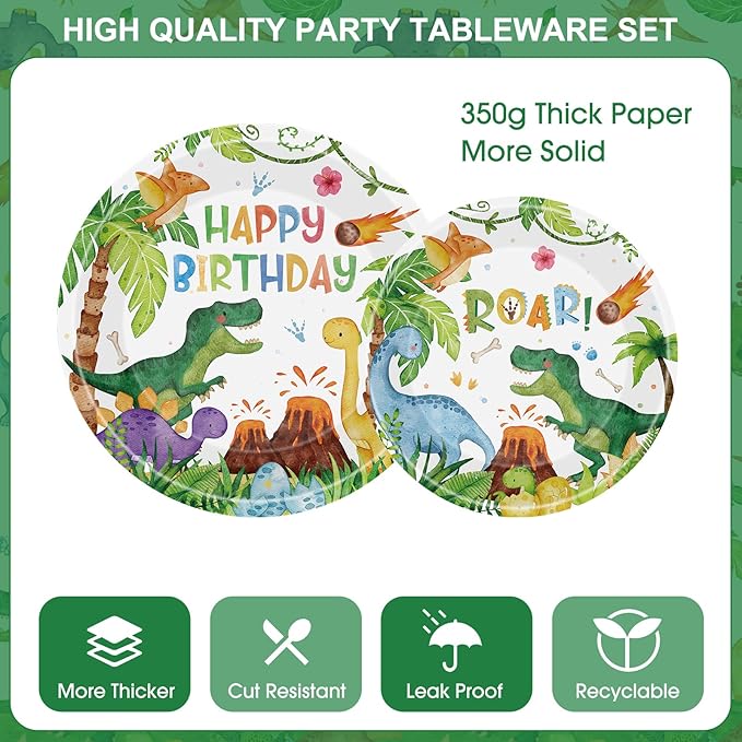 170 Pcs Dinosaur Birthday Decorations Jungle Dino Party Supplies
