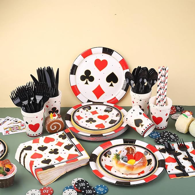 147 PCS Casino Party Supplies Set for 16 Guests Disposable Plates