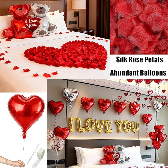 54pcs Heart Balloons I Love You Valentines Decoration with 50 Hang