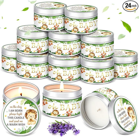 MTLEE 24 Pcs Jungle Animal Baby Shower Party Favors Candles Lavender