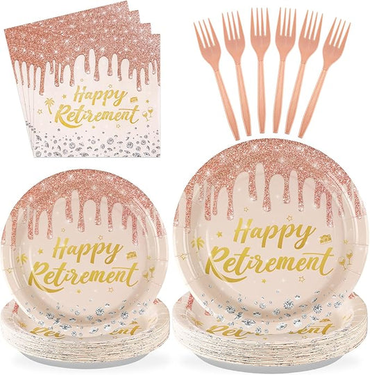 96 Pcs Rose Gold Retirement Party Supplies Pink Happy Retirement