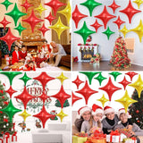 Red Green Gold Christmas Balloons,12Pcs Four Angle Star Foil