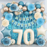 Dusty Blue 70th Birthday Party Decorations for Women Men Beige Cream