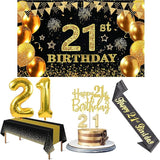 21st Birthday Decorations for Him Her with Banner Black and Gold