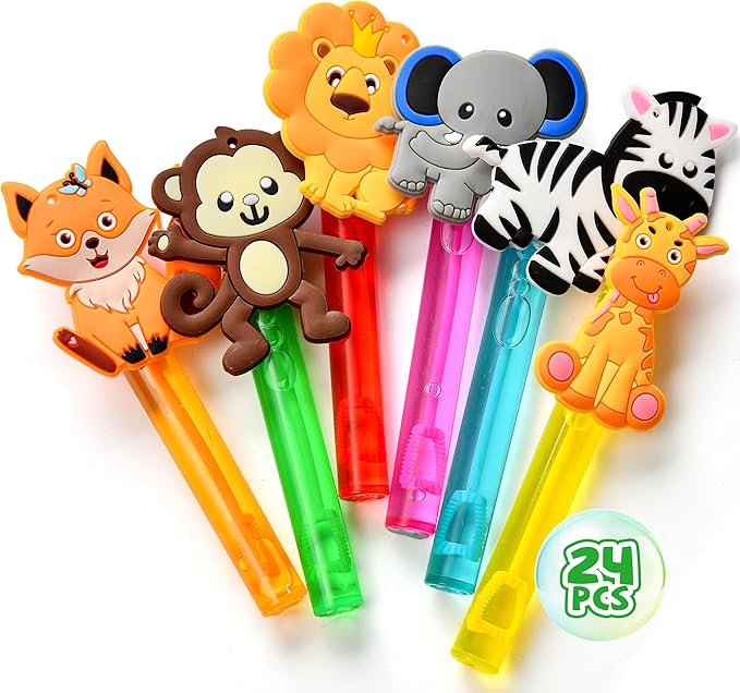 Safari Party Favors 24Pcs Jungle Animals Mini Bubble Wands for Kids