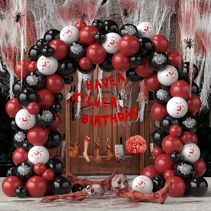 Halloween Balloon Garland with Creepy Cloth & 2 Style Banner Black