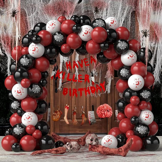 Halloween Balloon Garland with Creepy Cloth & 2 Style Banner Black