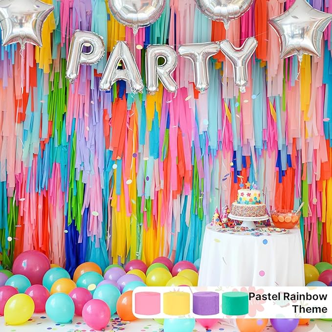 PartyWoo Pastel Crepe Paper Streamers 4pcs 328ft Pack of Pastel
