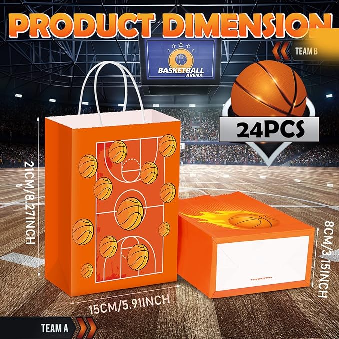 24 Pcs Basketball Gift Bags Basketball Party Favor Bags Basketball