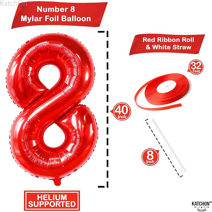 KatchOn, Giant Red 8 Balloon Number - 40 Inch | Number 8 Balloon, 8th