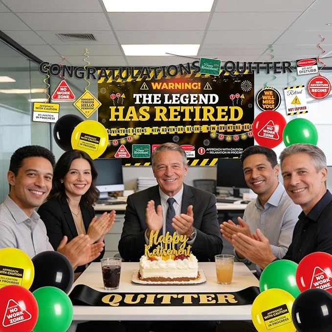 Retirement Party Decorations for Coworker Funny Warning Theme Happy