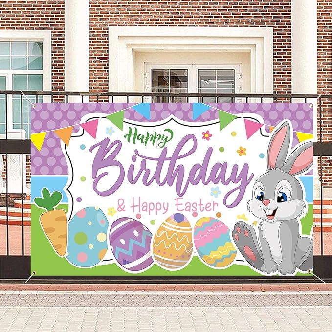 Easter Birthday Decorations Happy Birthday & Happy Easter Banner
