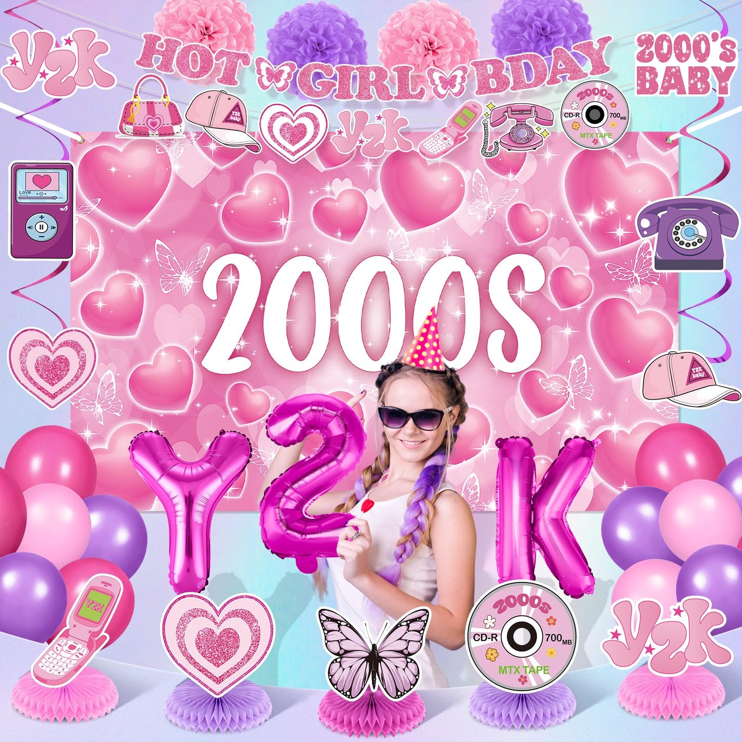 Y2K Party Decorations Early 2000s Banner Hanging Swirls Y2K 2000s