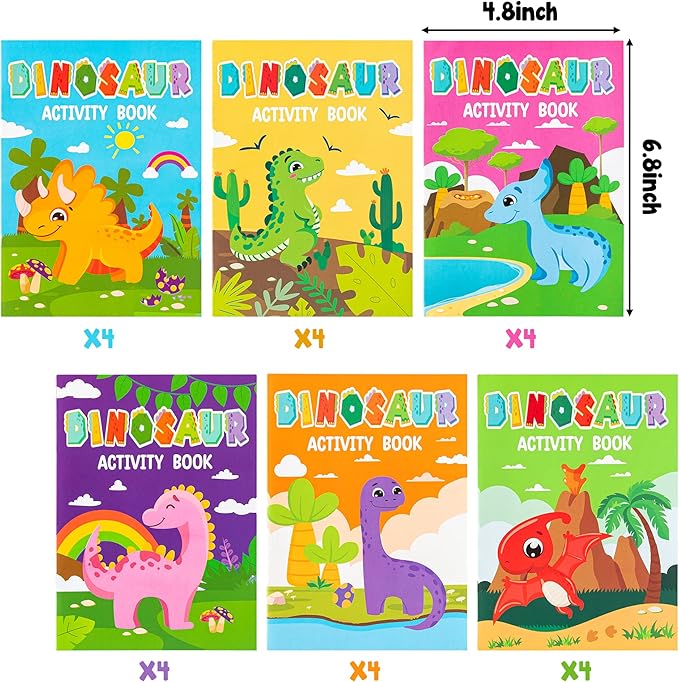 24pcs Dinosaur Activity Coloring Books for Kids Party Favors Mini
