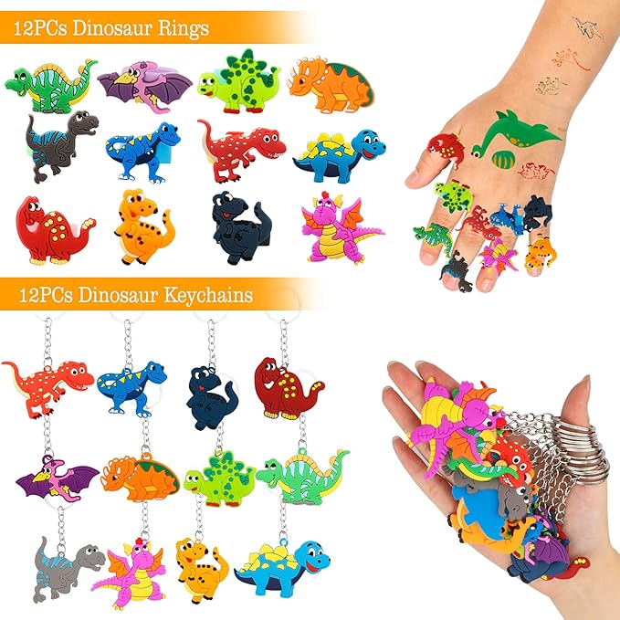 108Pcs Dinosaur Party Favors Dinosaur Stamps Slap Bracelets