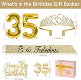 35th Birthday Decorations for Women Gold with 35th Birthday Sash and