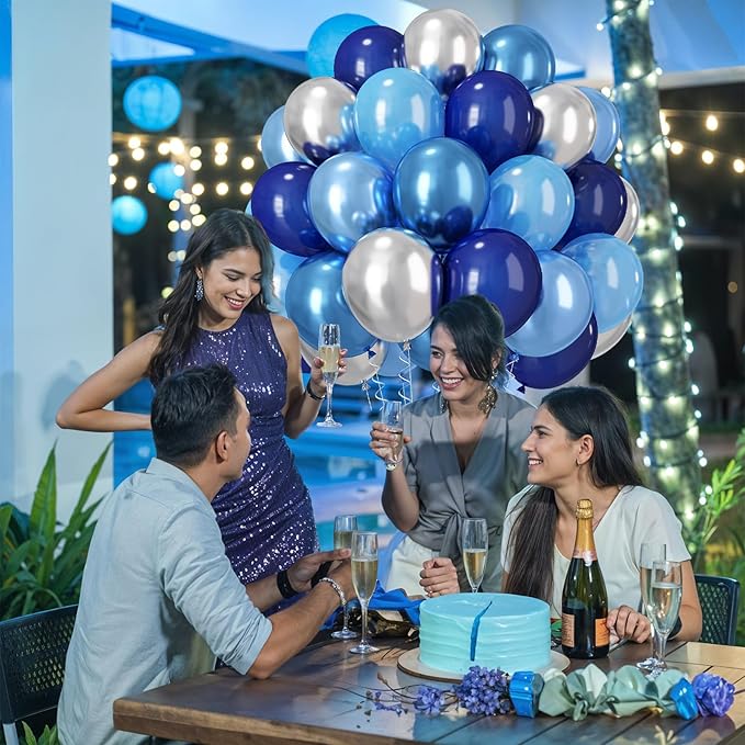 Blue and Silver Balloons, 50 PCS 12 Inch Pearl Royal Navy Blue Latex