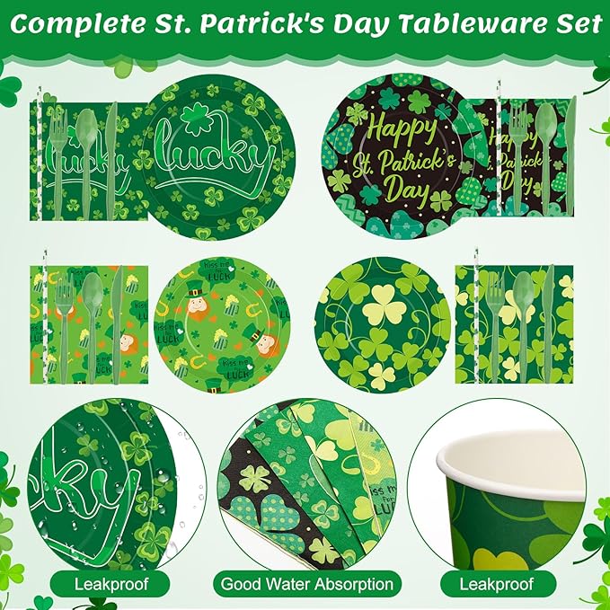 450 Pcs Happy St Patrick's Day Tableware Set Decorations Lucky Green