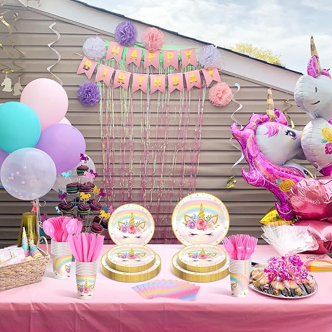 168 Pcs Unicorn Party Tableware Supplies Set Include Rainbow Unicorn