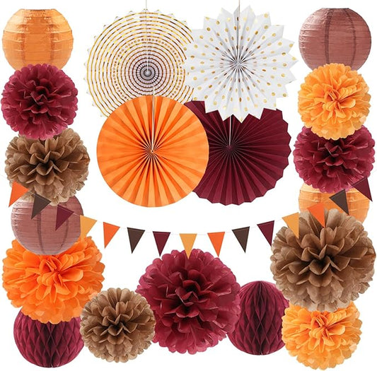 Burgundy Brown Orange Baby Shower Boho Party Decorations 20pcs Fall