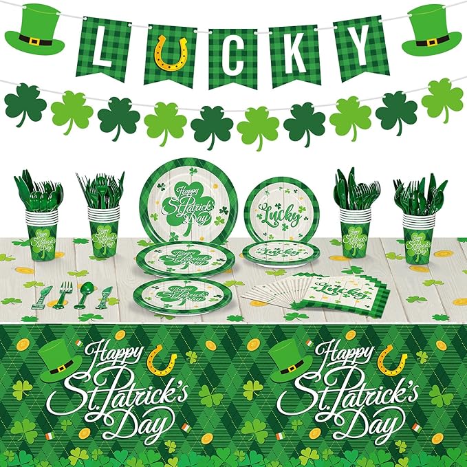 172 Pcs St Patricks Day Party Decoration Set Serves 24 Include Happy